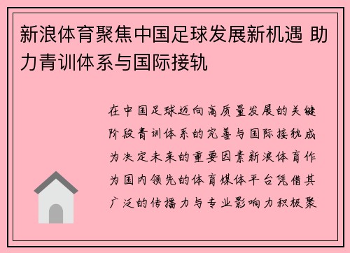新浪体育聚焦中国足球发展新机遇 助力青训体系与国际接轨
